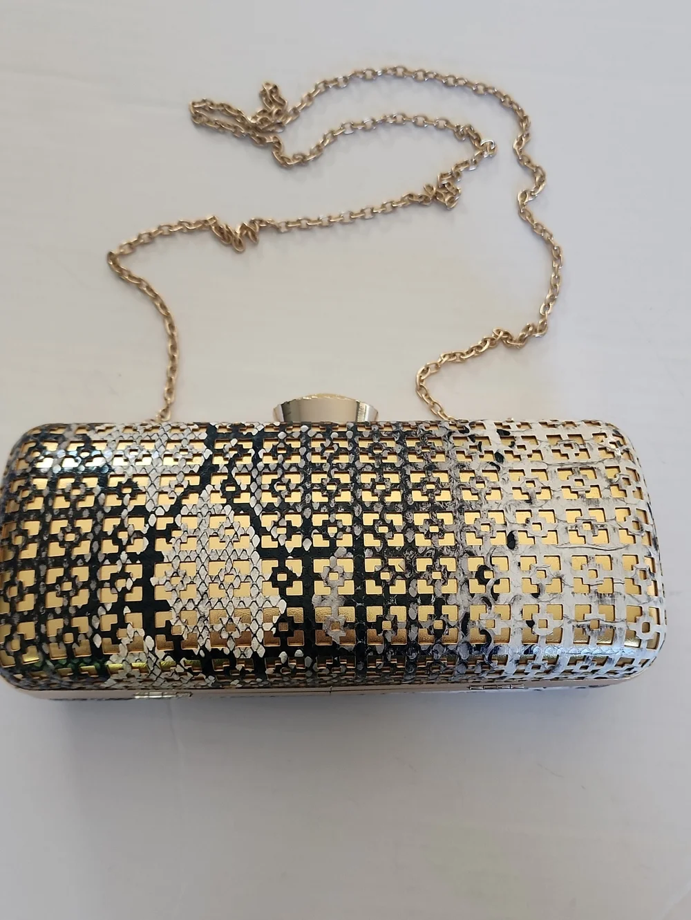 RARE Elegant Galian Gold and Black Cylinder Barrel Shoulder Clutch Evening  Bag